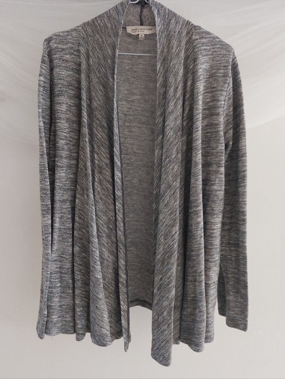 Jones New York Grey Heathered Open Front Cardigan Draped Knit Sweater Size PXL